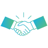 Illustration of two hands shaking, suggesting movement or agreement, conveying partnership.