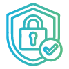 Shield with padlock and checkmark icon against black background. Represents security, protection, and verified access in digital context.